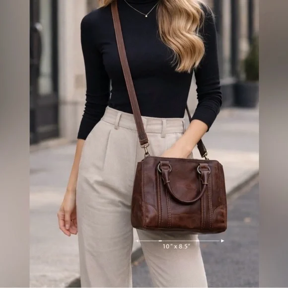 Frye Melissa Small Brown Leather Crossbody Satchel - Picture 7 of 7